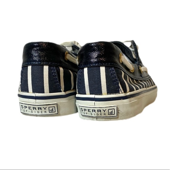 Sperry Striped Navy Blue & White Boat Shoes - Picture 2 of 6